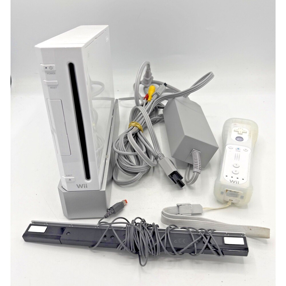 Nintendo Wii Console W/ Sensor, Cables, Stand & 1 Remote W/Cover Works